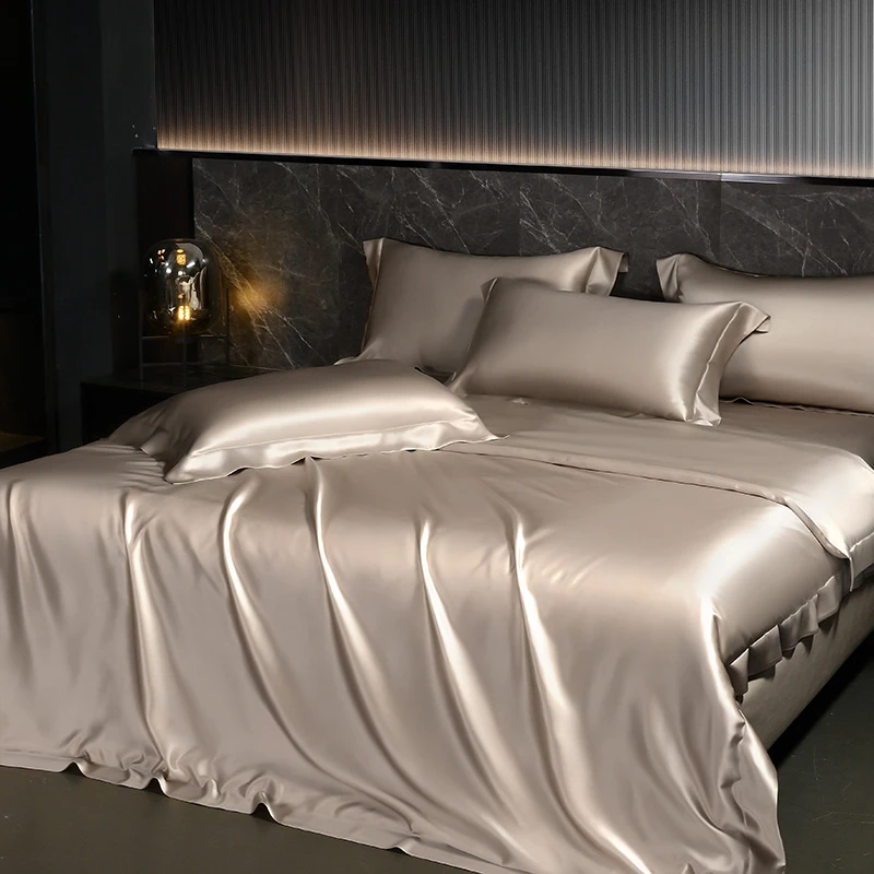 轻奢100%真丝四件套重磅22姆米桑蚕丝绸套件被套宽幅双面纯色床品