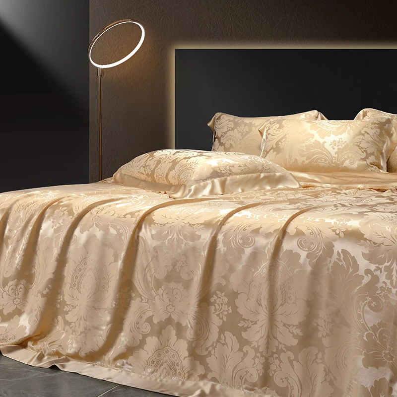 提花真丝四件套奢华双面丝绸高端19姆米纯桑蚕丝被套床单床上用品