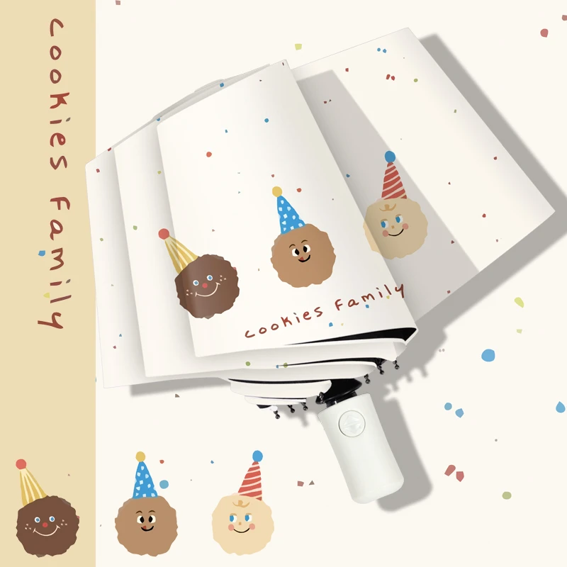 小众款卡通原创太阳伞女学生防晒防紫外线晴雨两用黑胶全自动雨伞