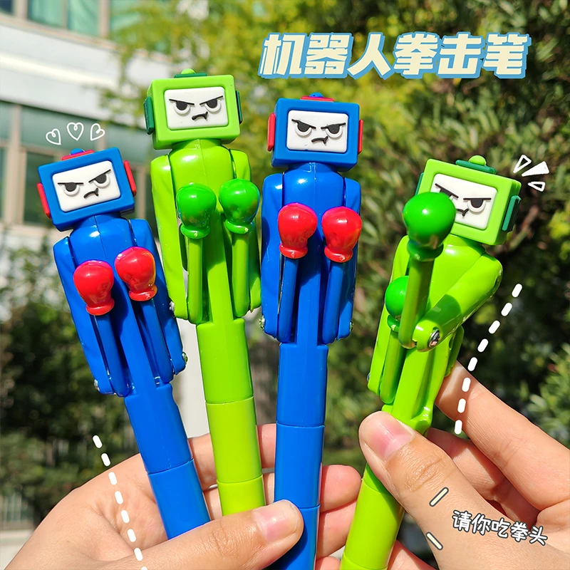 拳击笔机器人造型解压笔搞怪趣味卡通按动笔可爱儿童小学生圆珠笔