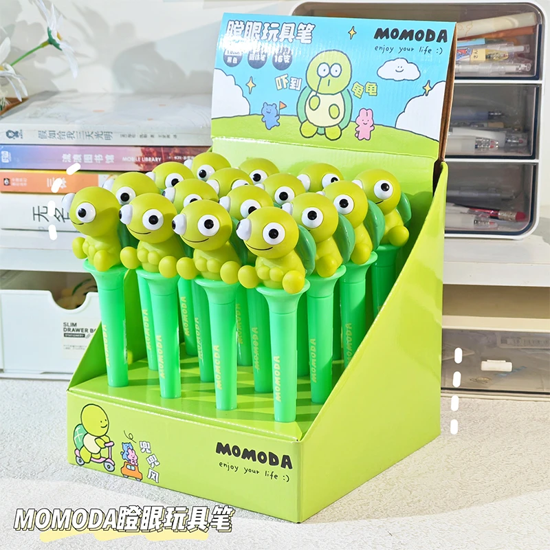 龟龟慢生活解压瞪眼玩具笔卡通可爱中性笔学生用黑色笔芯圆珠笔