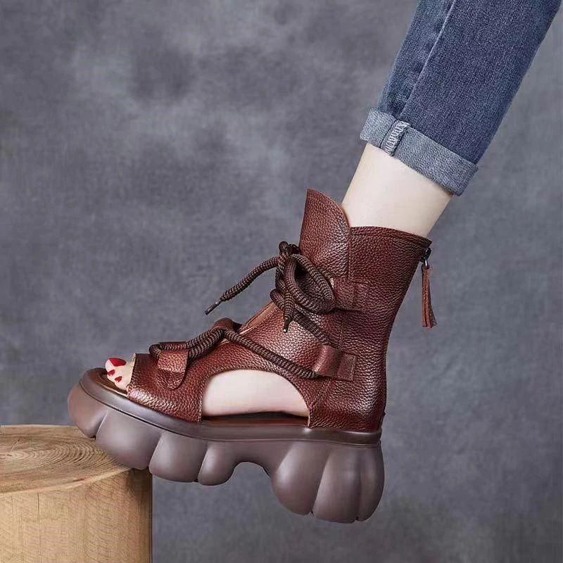 厚底凉鞋女2024春夏新款轻便鱼嘴高帮罗马鞋复古百搭松糕跟凉鞋