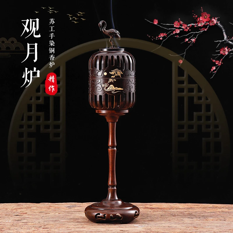观月炉室内盘香工艺香炉铜炉手工炉茶桌摆件客厅摆件精品制作禅意