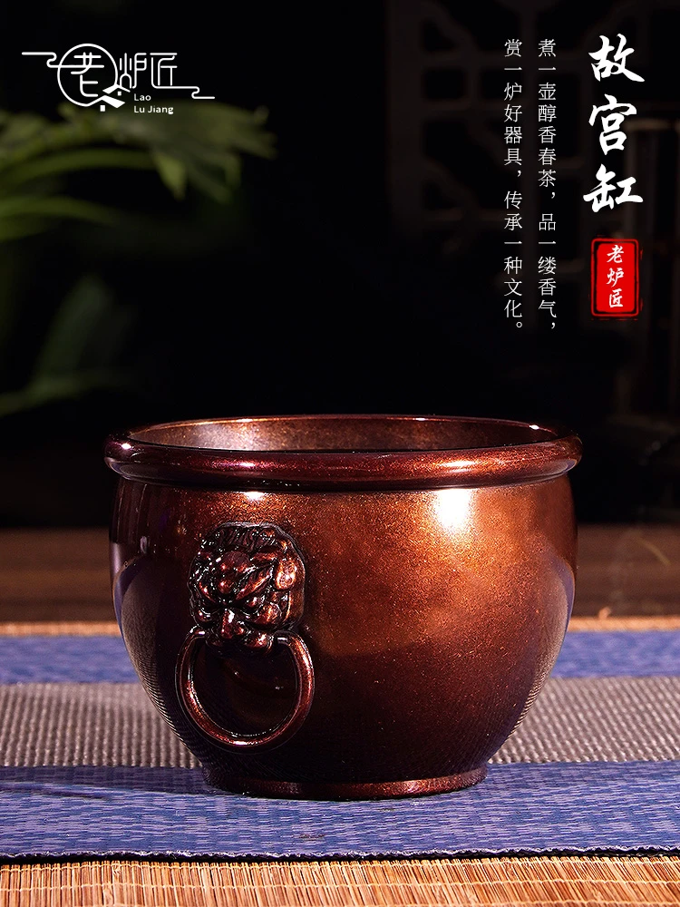 新款纯铜故宫缸烟灰缸狮耳缸线香炉禅意桌面摆件高档礼品