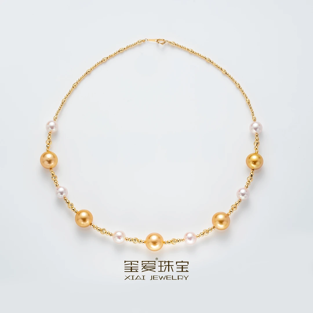 【玺爱门门】MM-13066/7 天然海水南洋金珠 18k金 设计项链 10-11mm