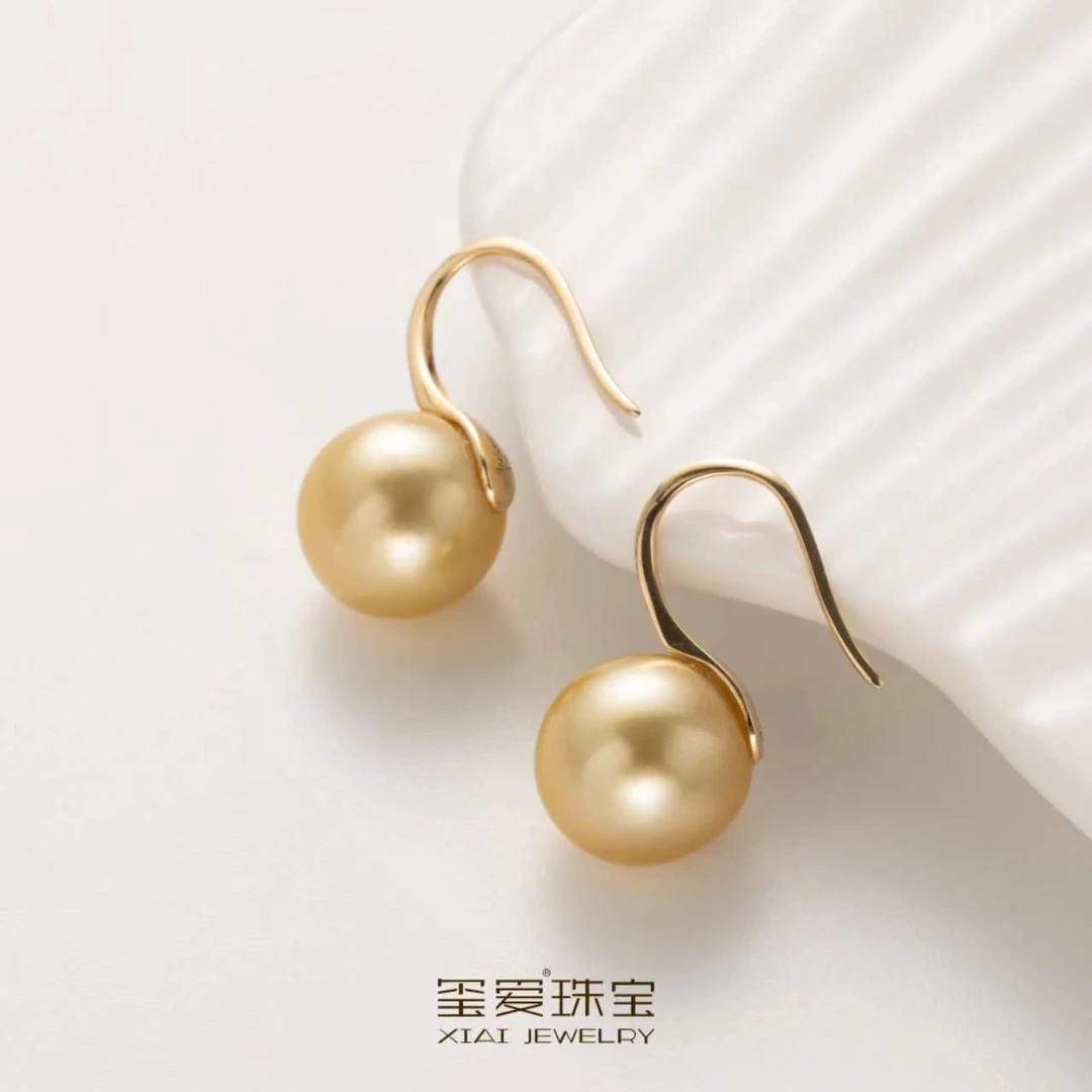 【玺爱门门】MM-33026海水南洋金珠 高跟鞋 耳饰  (奶油金) 9-10mm