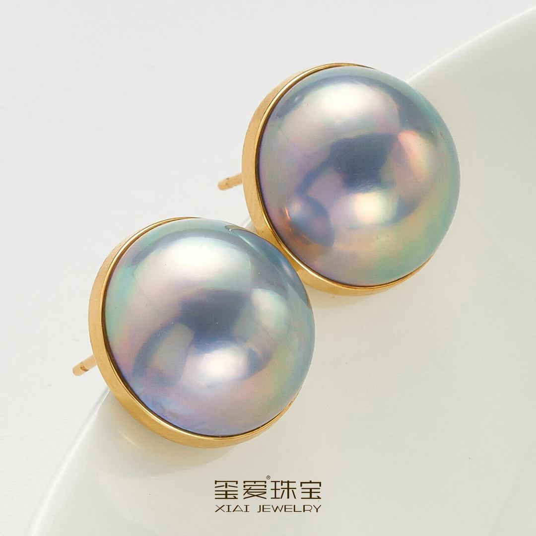 【玺爱门门】MM-35015梦幻星空蓝马贝“海底星空”耳钉 18K金 12-16mm