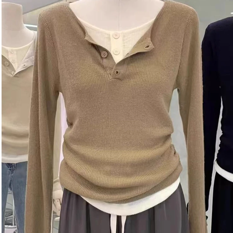 拼接上衣显瘦针织长袖