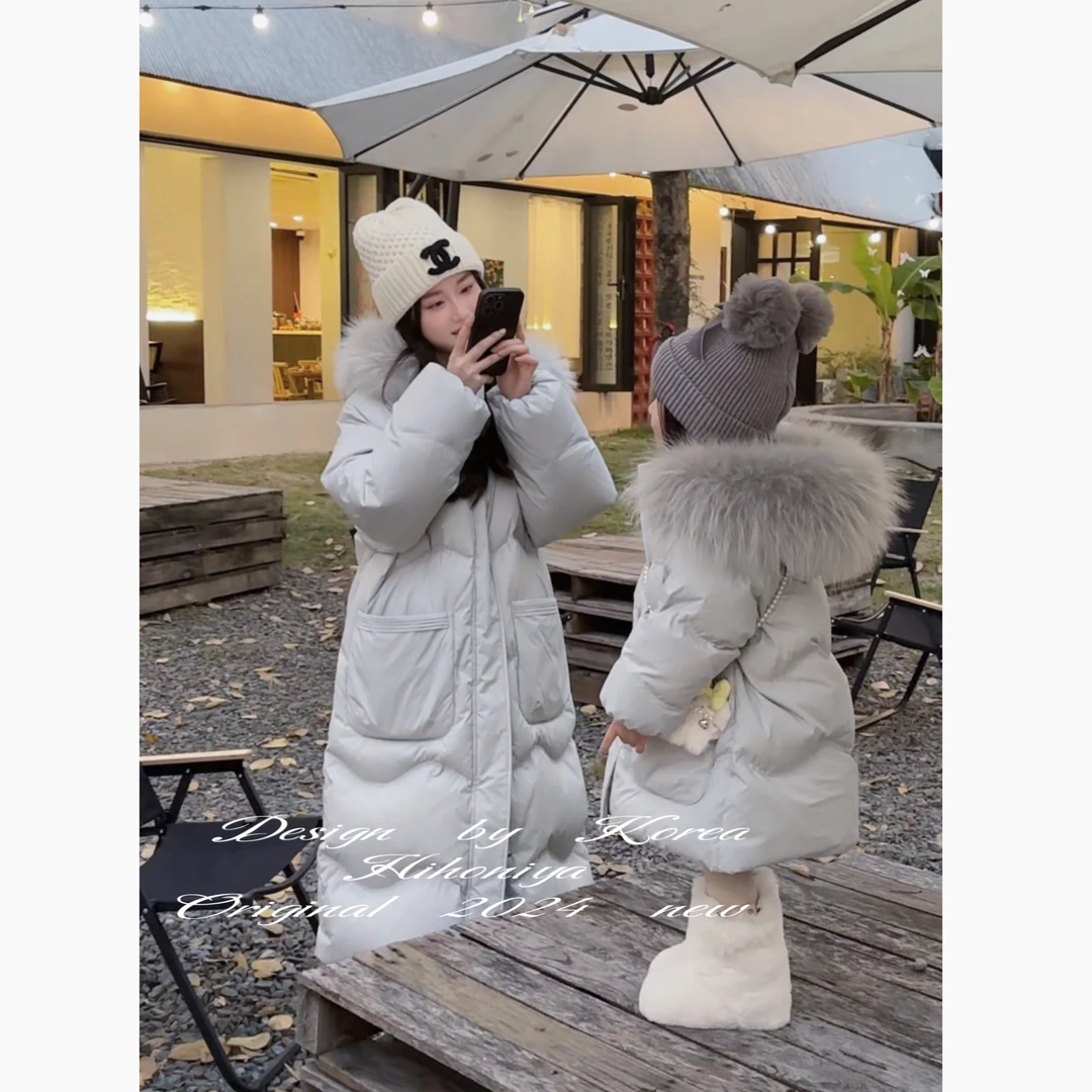 【行走羽绒被】五Hihoniya~2024冬季亲子款狐狸毛领韩版长款羽绒服