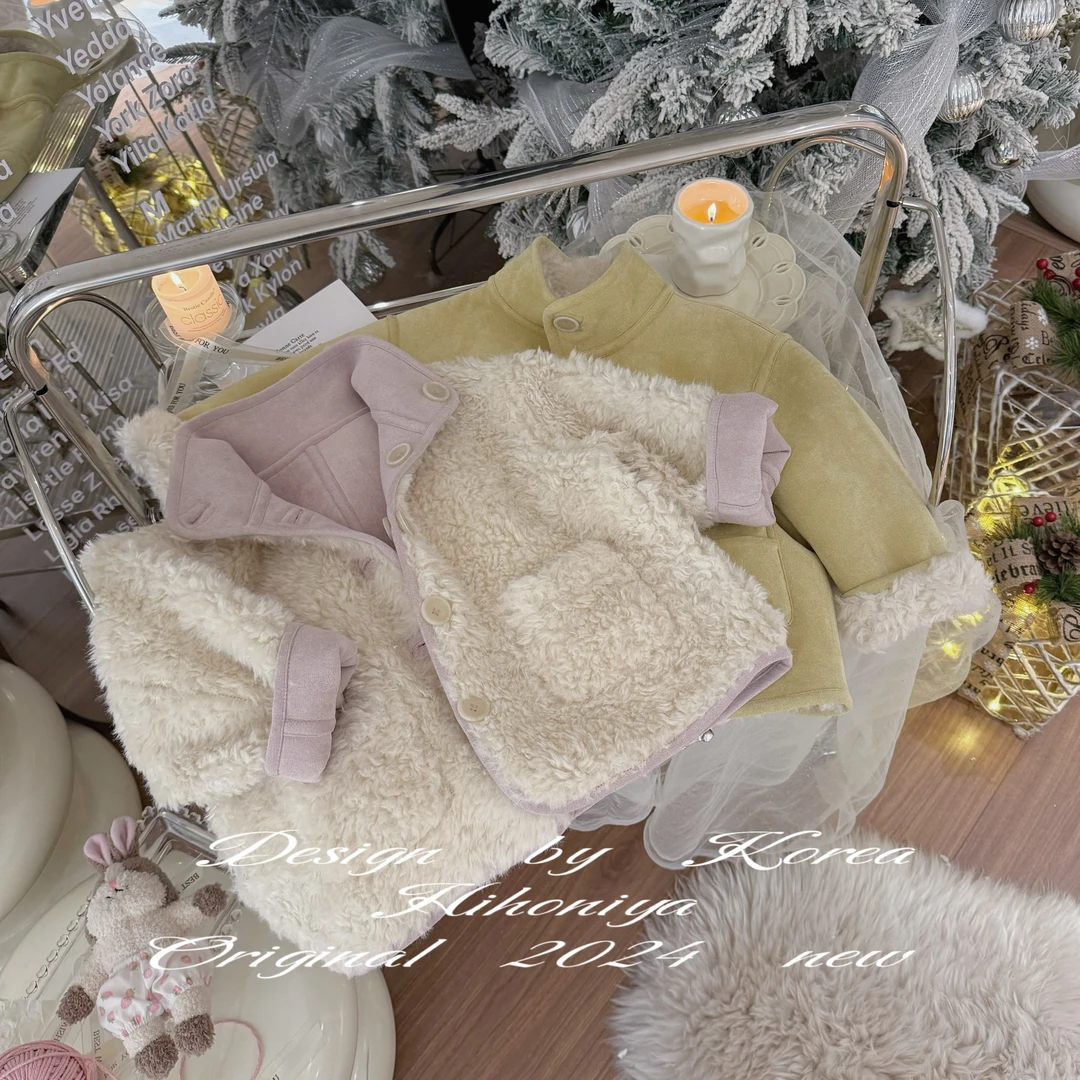 【黄雾鸢尾】五Hihoniya~2024冬季亲子双面穿麂皮保暖气质韩版外套