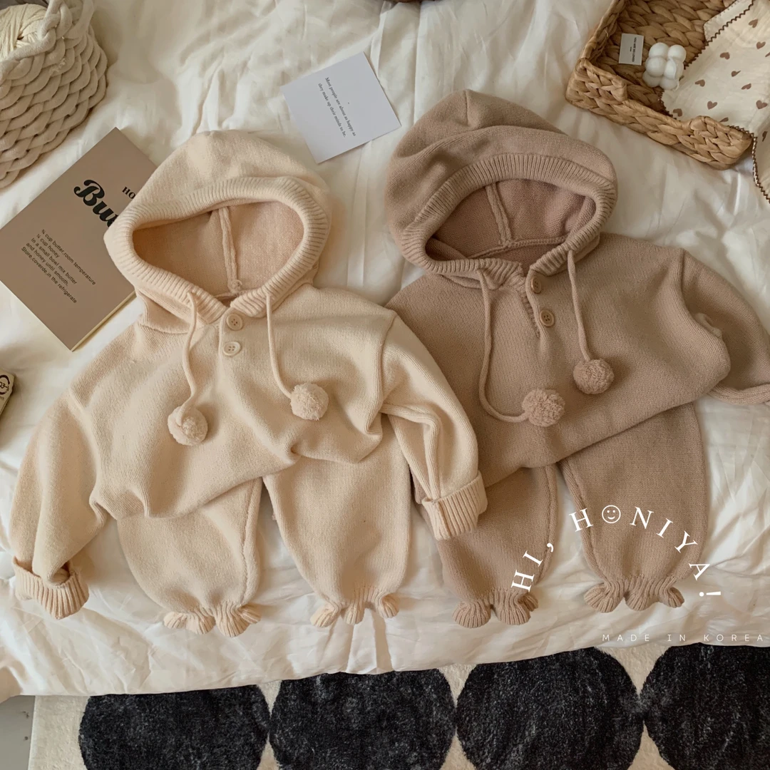 现【小叮当】四Hihoniya~2023秋冬毛球针织连帽套装韩版童装