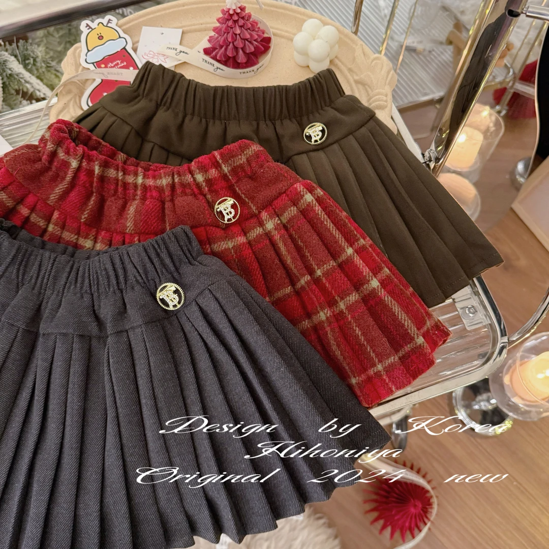 【巴塞罗那】五Hihoniya~2024秋冬新款亲子加绒多色韩版半身百褶裙