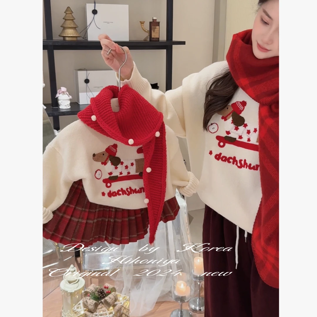 【滑板小狗】五Hihoniya~2024冬季亲子款腊肠滑板小狗宽松韩版毛衣