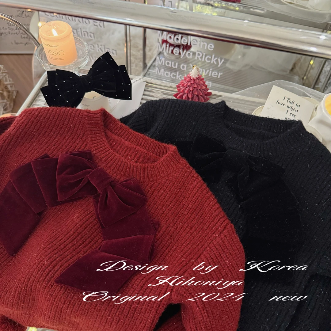【小步舞曲】五Hihoniya~2024冬季宝宝款毛球毛衣纯色韩版套装