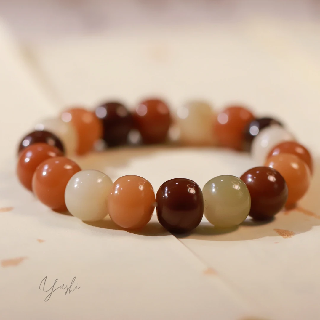【雅石】栗子奶茶*天然菩提根多宝配色文玩手串（发一条多样性发货）