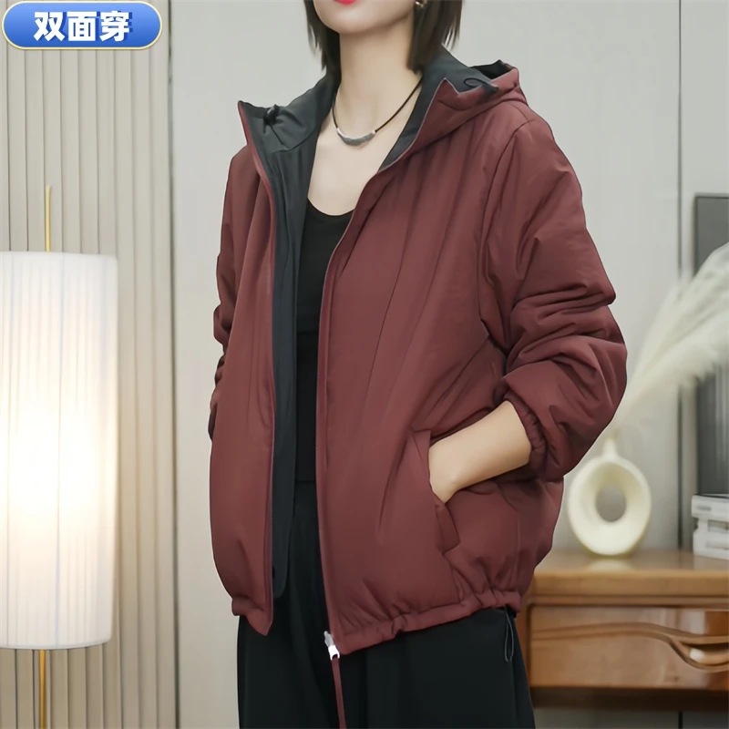 秋冬新款休闲百搭连帽棉服外套冬季大码宽松双面穿保暖棉衣99981