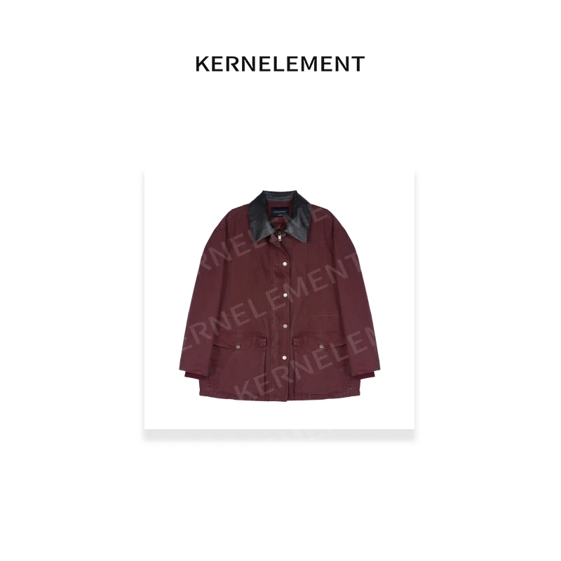 KE「安哥拉红外套」复古做旧拼皮抽绳两穿口袋外套QW192