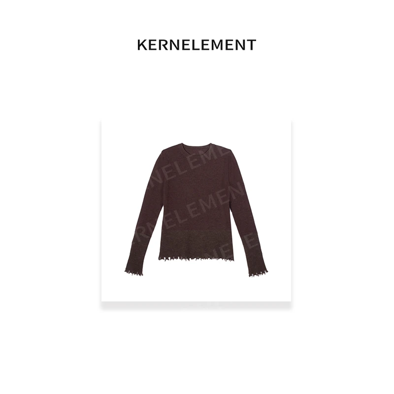 KE「拼接羊毛打底」氛围感羊毛下摆袖口拼接圆领内搭打底QD179