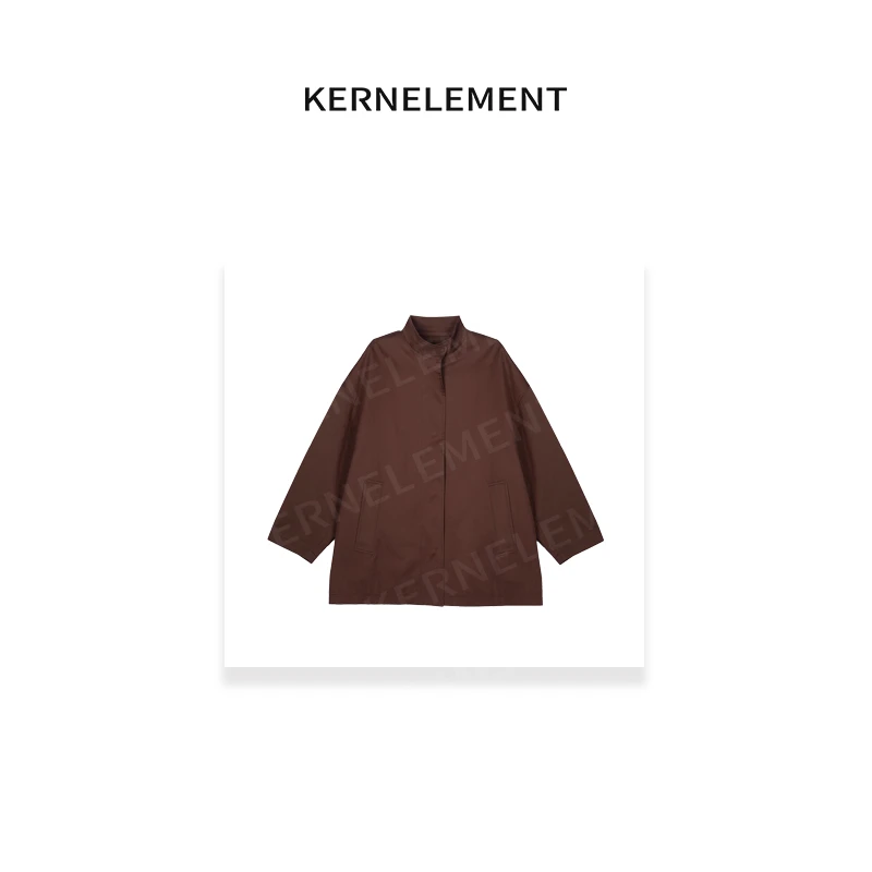KE「榛果外套」挺阔感领子设计中长款风衣外套QW055