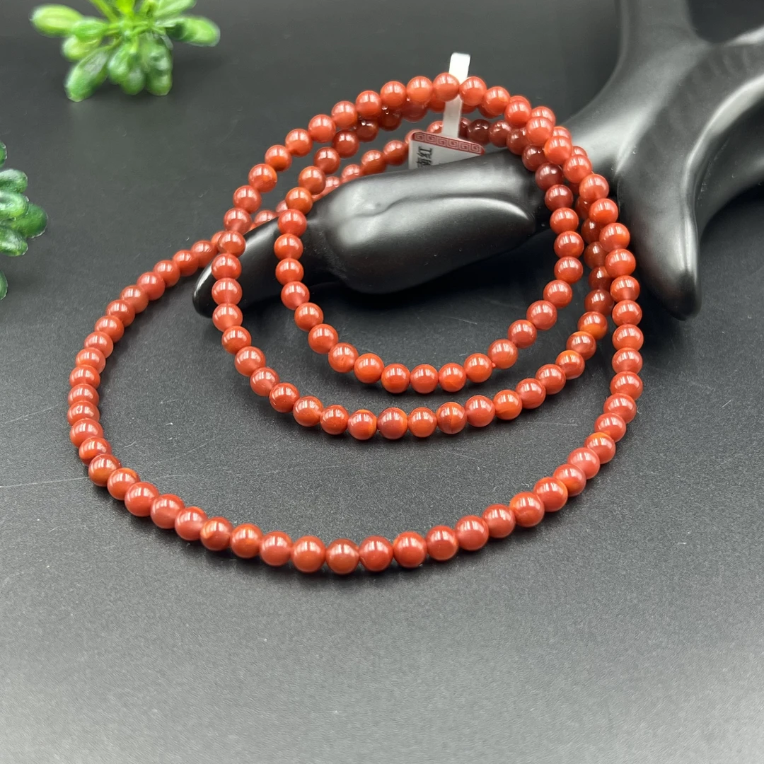 编44-2原矿无优化南红牛血红收藏级时圆珠5.3m项链多样性发一