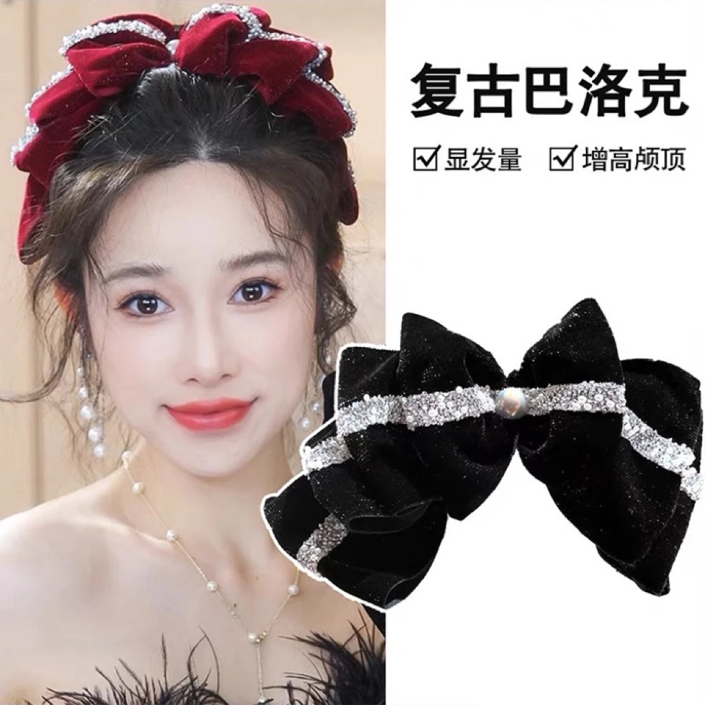 高级感云朵水钻蝴蝶结发夹女后脑勺半扎发发卡弹簧夹大号顶夹头饰