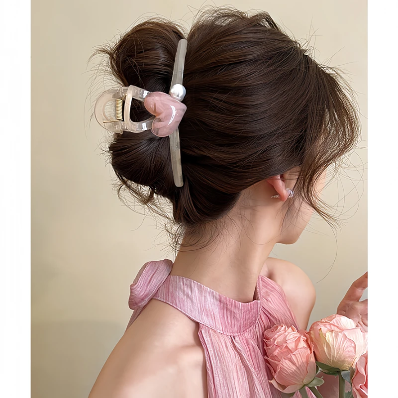 追属 亚克力大号发夹爱心贝珠抓夹女小众高级感鲨鱼夹发卡头饰品