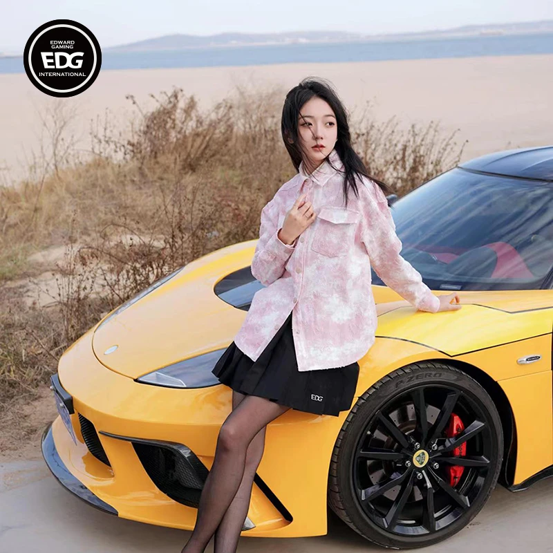 EDG【珊瑚】粉色扎染牛仔外套秋冬男女同款