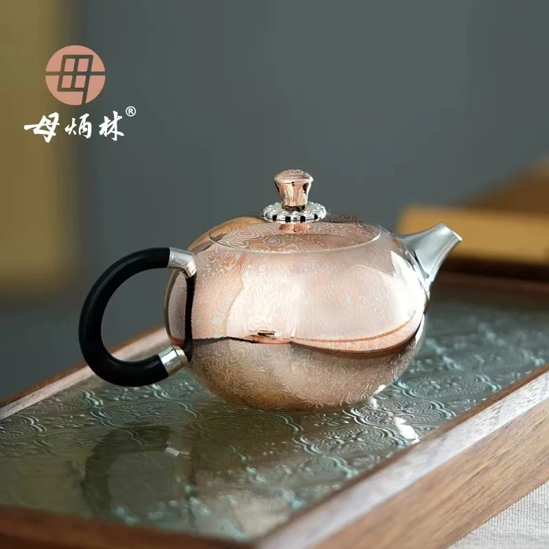 【森田手作】母炳林大师手工木纹金风云泡茶壶