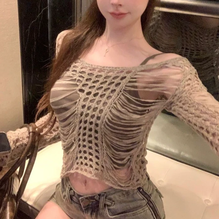 【BNA】纯欲性感辣妹针织短款小众罩衫镂空设计感显瘦上衣女