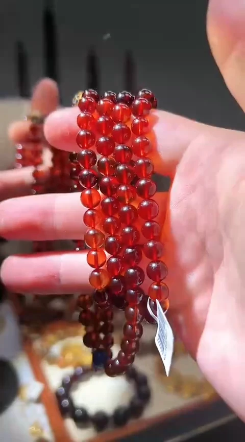 【闪购商品】琥珀项链未镶嵌卡7的108血珀素串