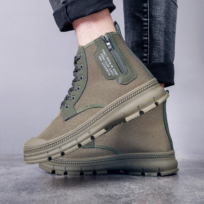 高帮劳保鞋男侧拉链透气防滑厚底耐磨户外登山鞋建筑工作鞋工装鞋