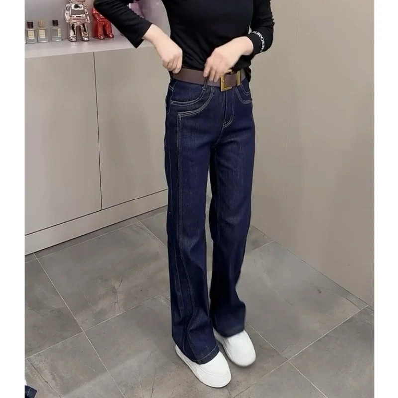 202春秋季新款高腰加绒加厚牛仔裤女时尚百搭显瘦休闲窄版裤子