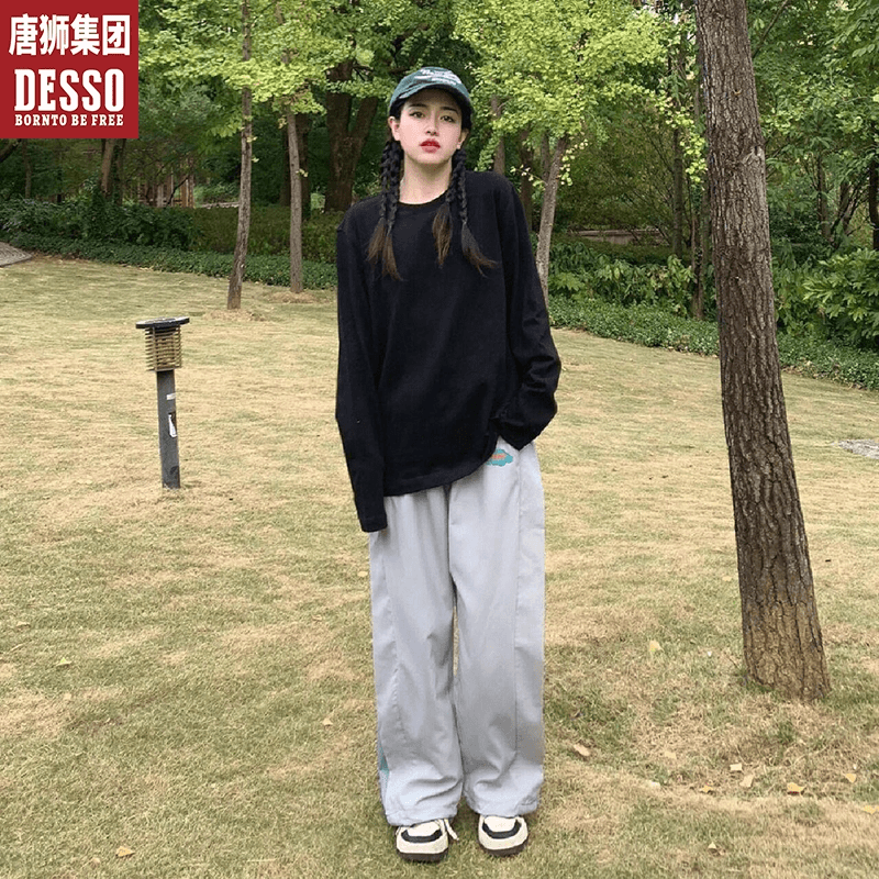 唐狮集团DESSO户外防晒长袖T恤男女夏季黑色卫衣内搭纯棉打底衫