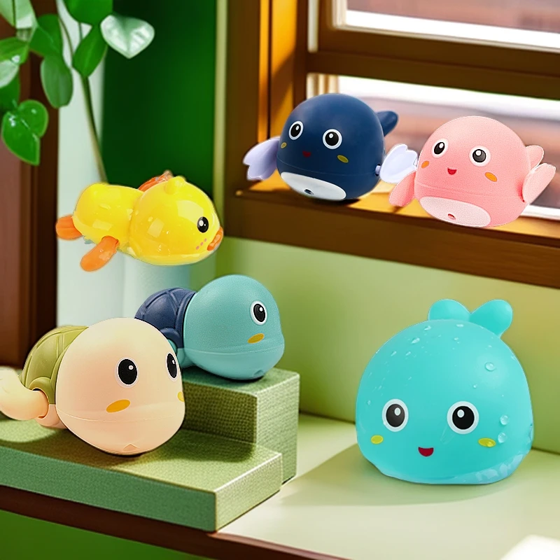 戏水乌龟玩具发条上链宝宝儿童浴室沐浴洗澡玩水小海豚小黄鸭子
