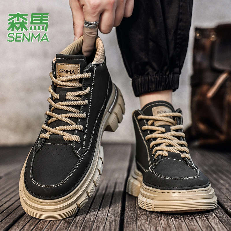 森马男鞋春秋运动休闲板鞋男士工作厚底增高高帮复古工装马丁潮鞋