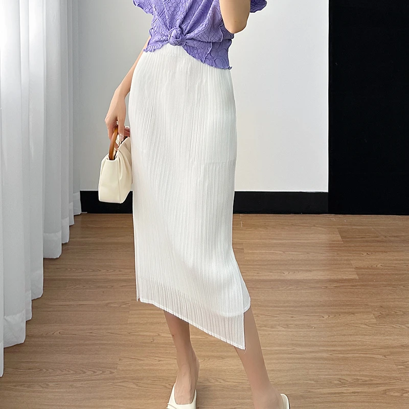 【清仓】三宅2024年夏季气质减龄半裙女包臀开叉纯色半身裙