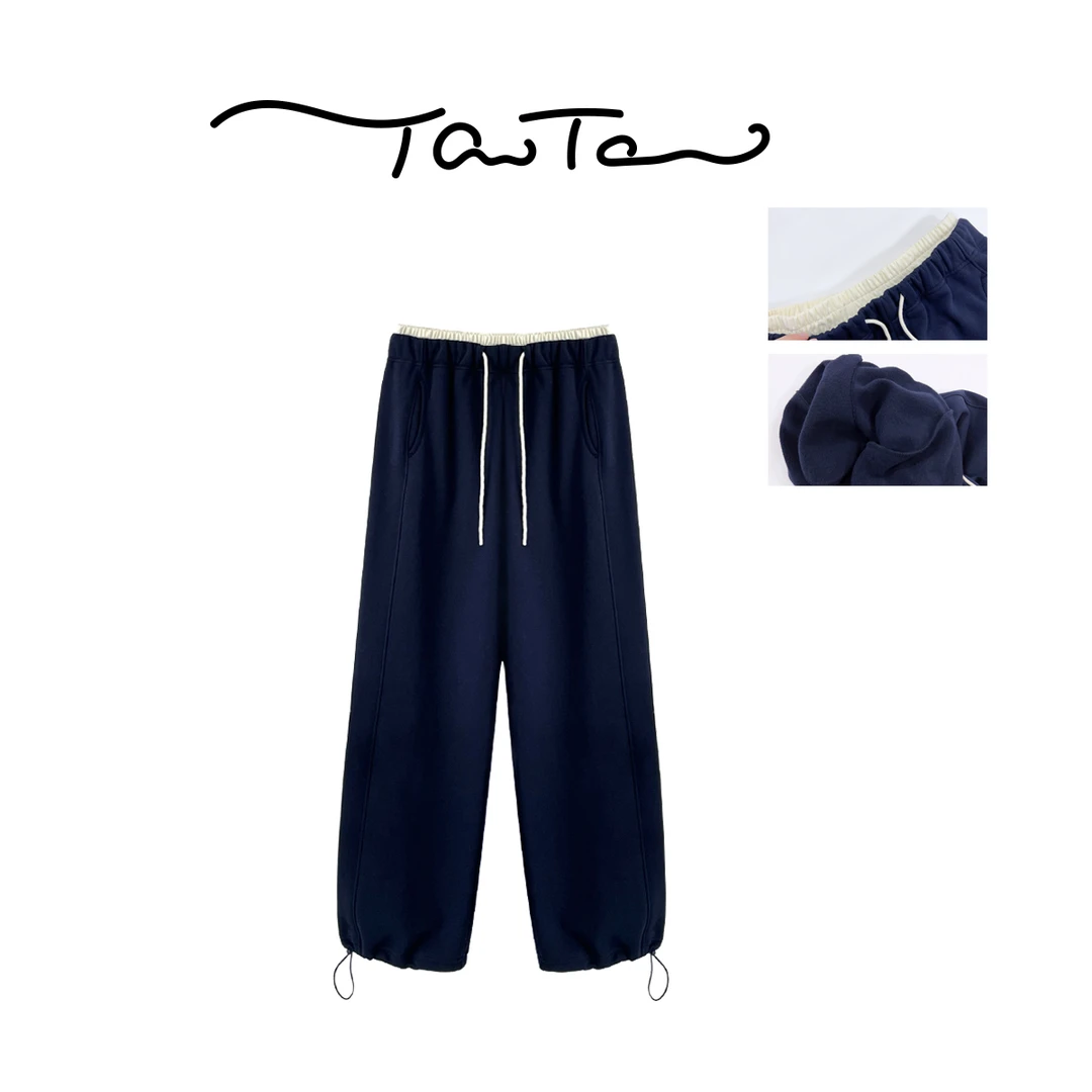 桃桃家【人手一条】墙裂推荐~藏青色双腰头设计脚口松紧两穿卫裤385