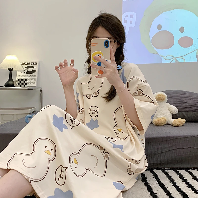 睡裙女款爆款2023新款夏季短袖网红可外出学生卡通薄款夏天睡衣裙