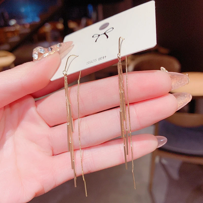 铜合金耳饰 韩国东大门设计感链条流苏耳线女气质耳环
