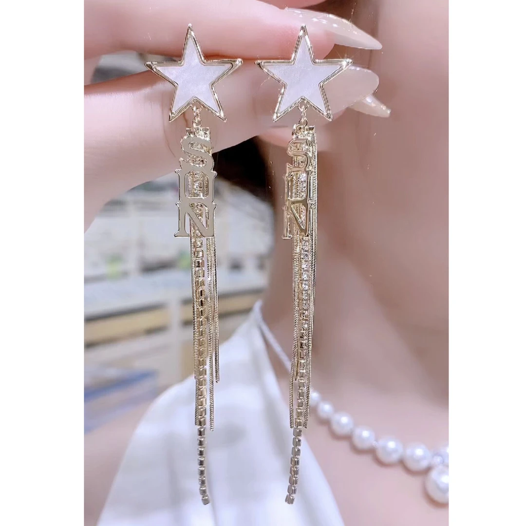 铜合金合成锆石耳饰 星星时尚大气气质流苏耳环