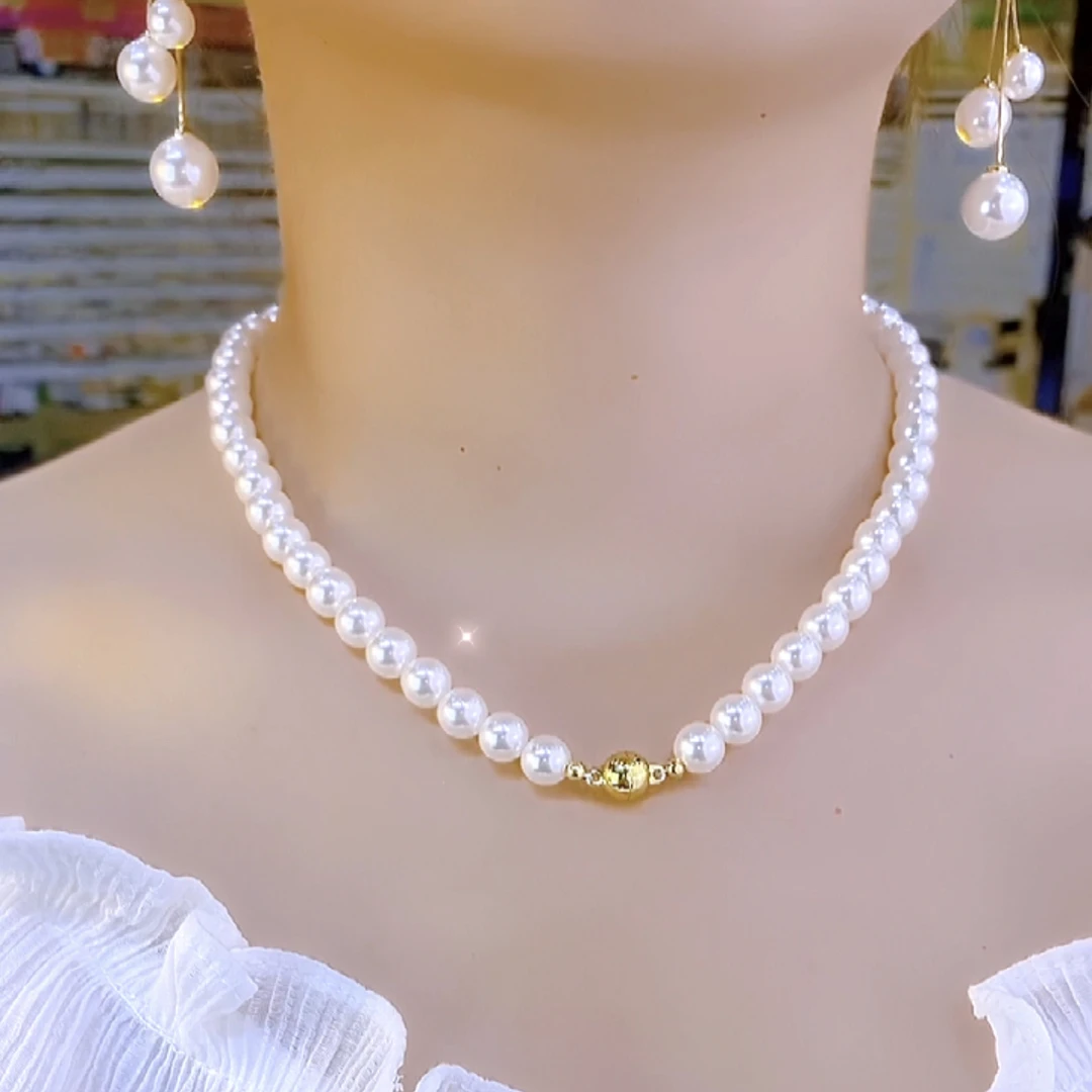 铜合金仿珍珠项链 极光白【正圆磁吸】项链佩戴方便XL293