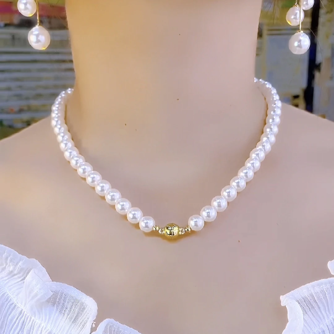 铜合金仿珍珠项链 佩戴方便洋气百搭磁吸XL293复古锁骨链颈链