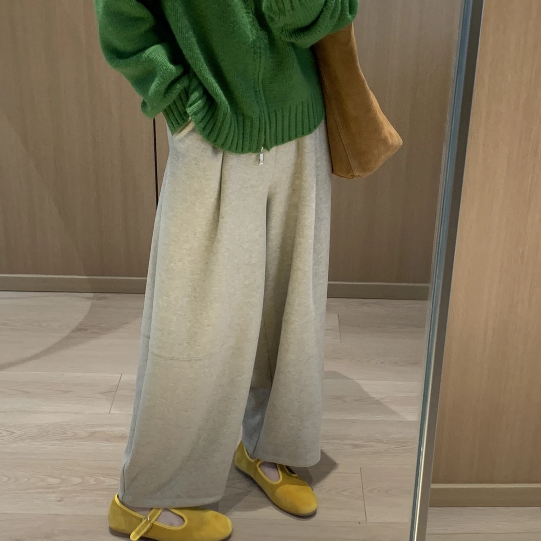 软糯百搭简约宽松休闲裤系带卫裤糯米裤弹力松紧奶奶裤时尚哈伦裤