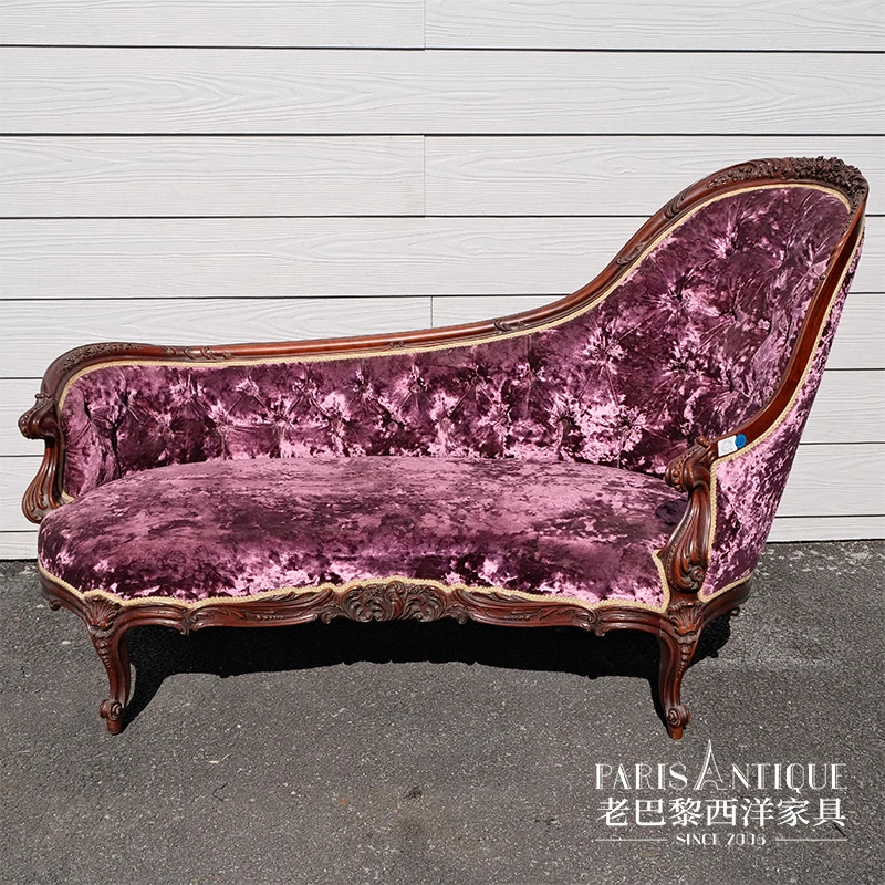 老咖西方｜古典家具 新制实木雕刻布艺丝绒贵妃沙发椅