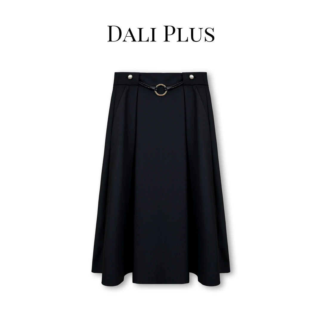DALI PLUS时尚优雅百搭 黑色高腰气质伞裙显瘦半身裙-L22Q352Q