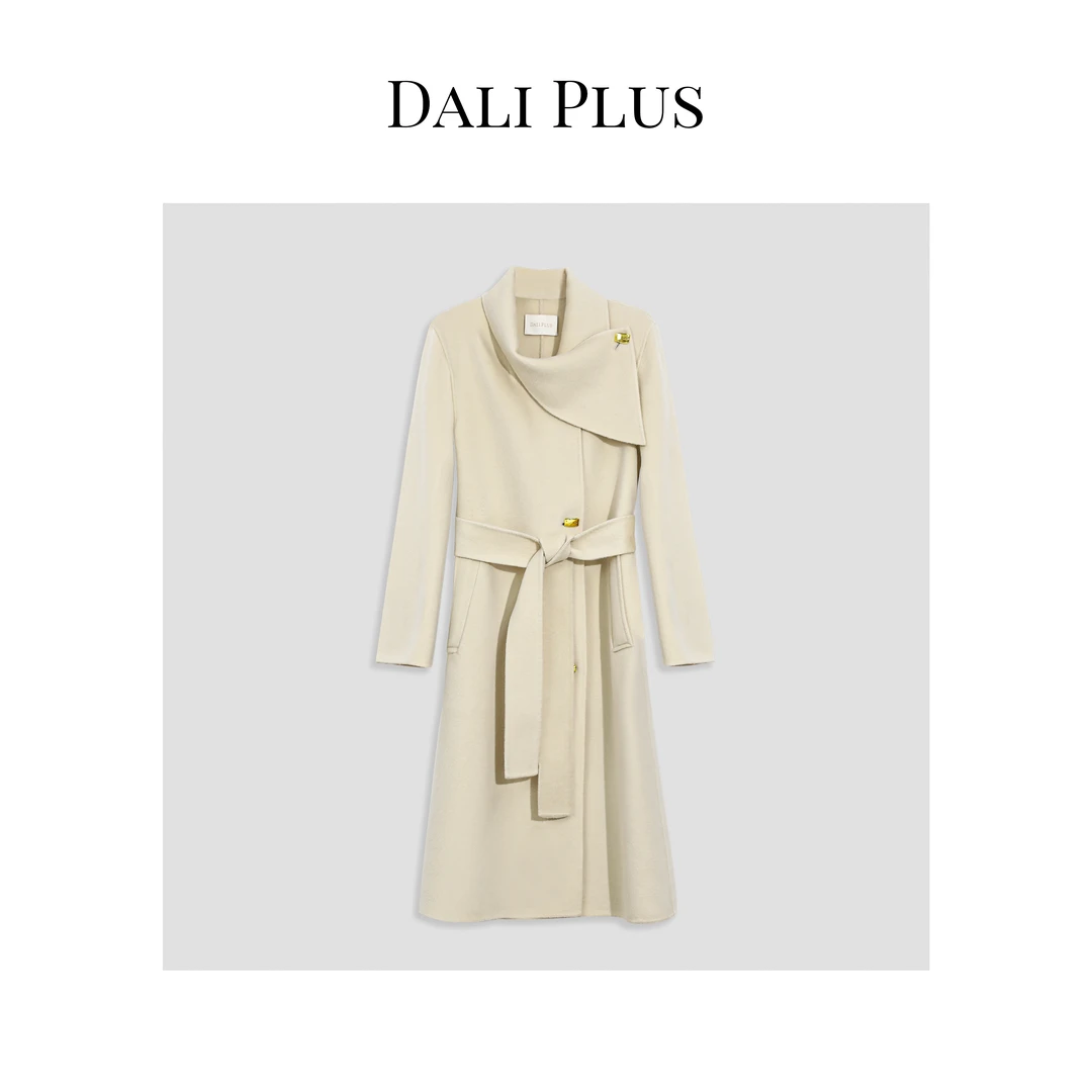 DALI PLUS重磅长款羊绒羊毛 围巾搭扣领 双面呢大衣-热力感-MN339