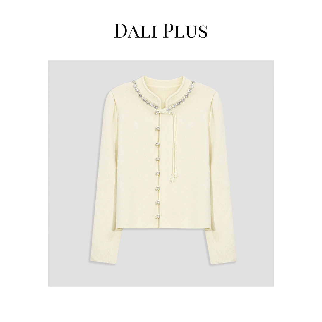 DALI PLUS新中式美丽诺羊毛气质精致双层钉珠长袖针织衫-23XX0011
