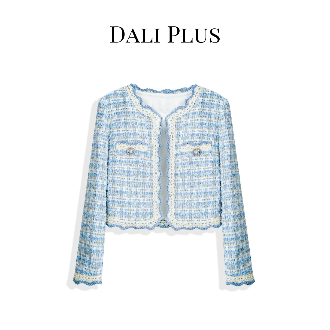 DALI PLUS【海岛情书】时尚春季短款 冰川蓝小香风上衣女外套-G2336