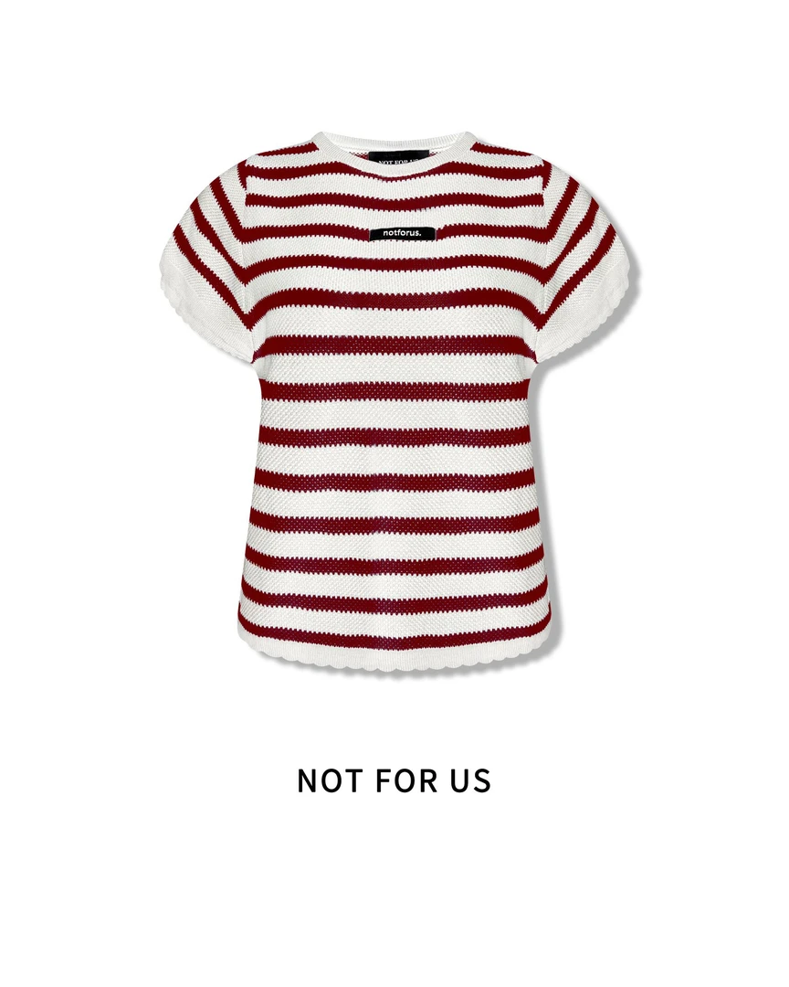 NOT FOR US新款夏季经典圆领黑色/红色条纹短袖
