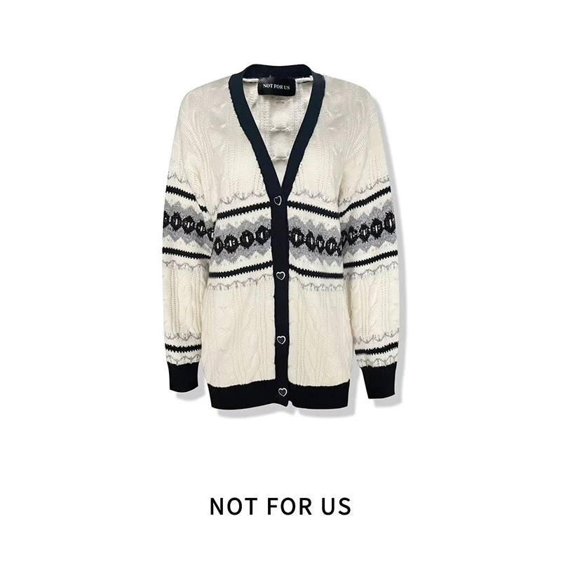 NOT FOR US23SS民族风提花V领针织开衫